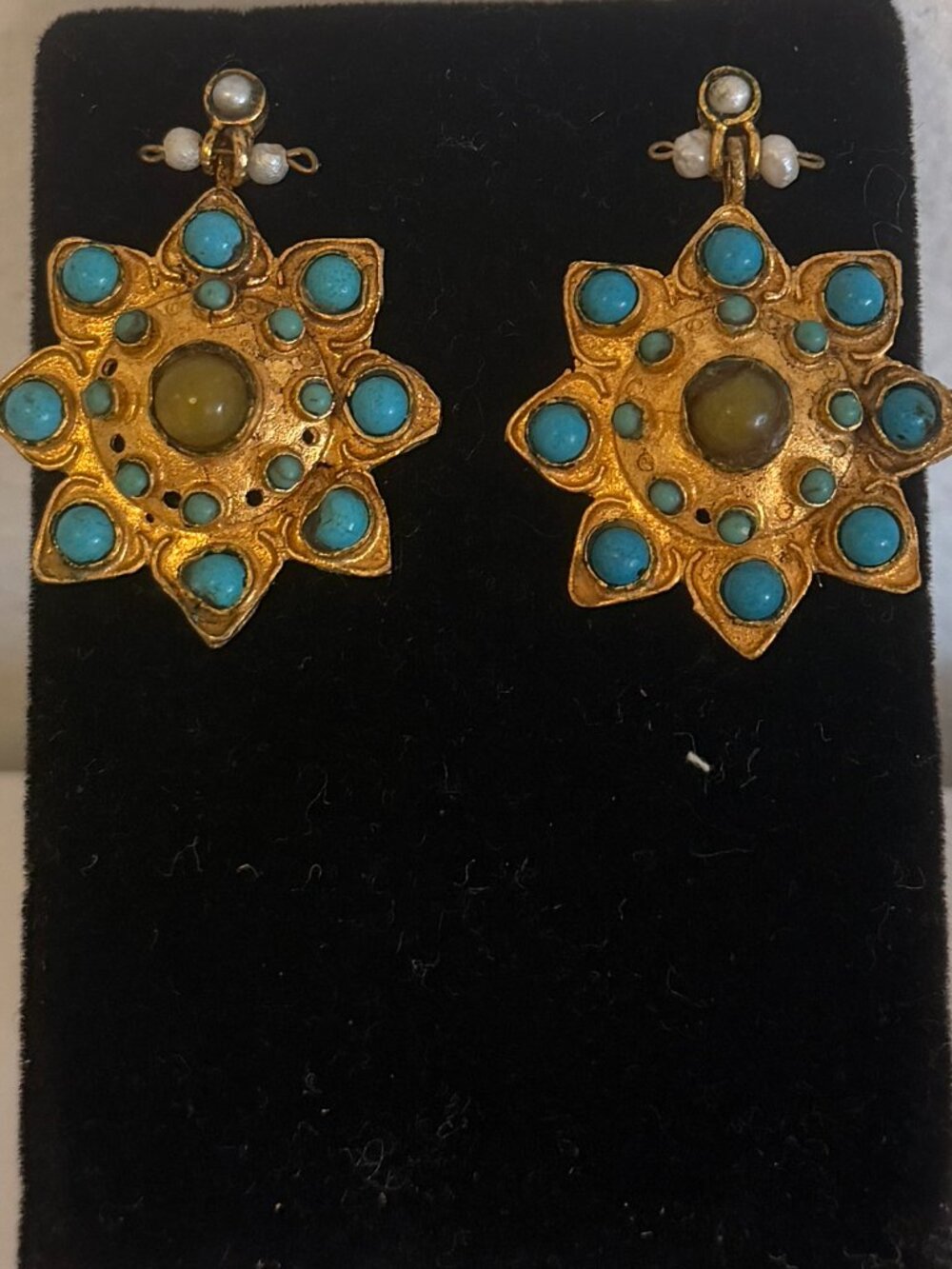 Traditional Turkish Ottoman Earrings Costume 24kt Gold over bronze